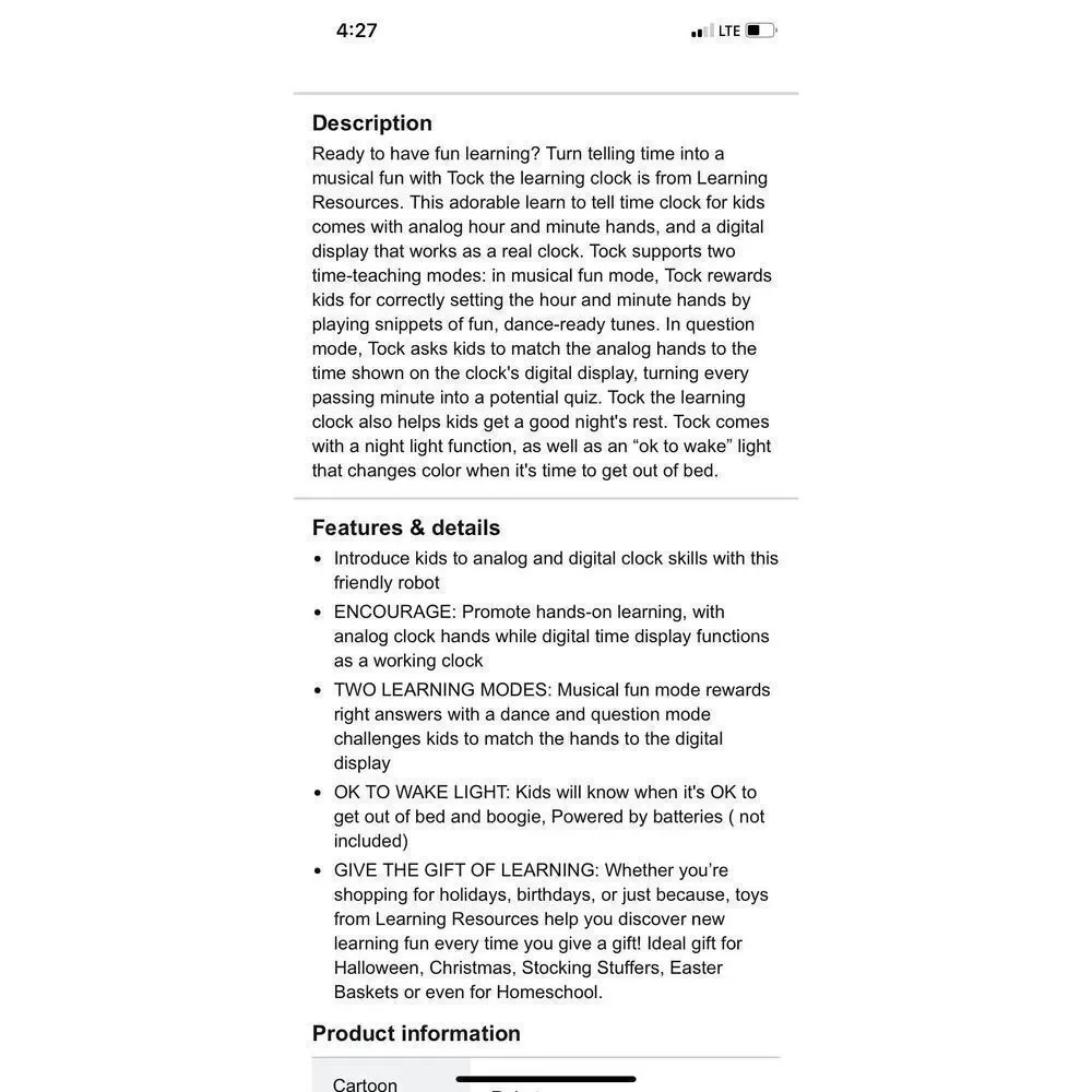 Learning Resources Tock the Clock learning clock